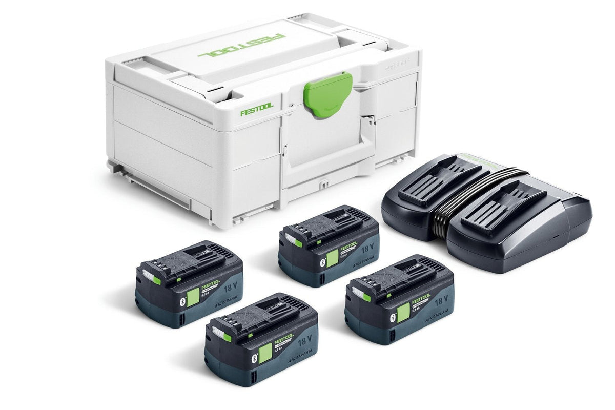 Festool 18V 5.0Ah Batteries 4-Pack and Dual Charger Kit with Systainer (578675)