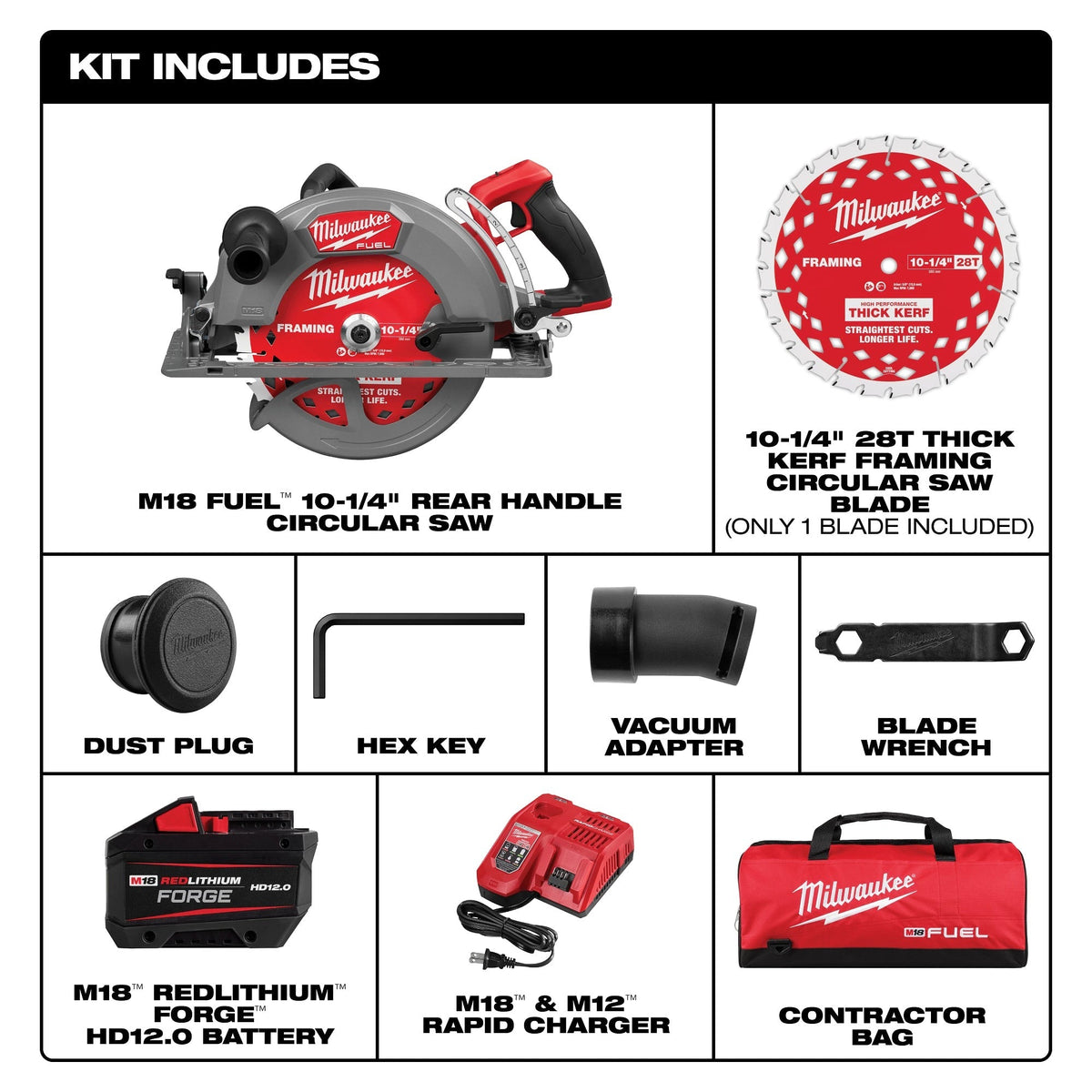 Milwaukee M18 FUEL 10-1/4-in. Rear Handle Circular Saw FORGE 12.0Ah Kit (3026-21HD)