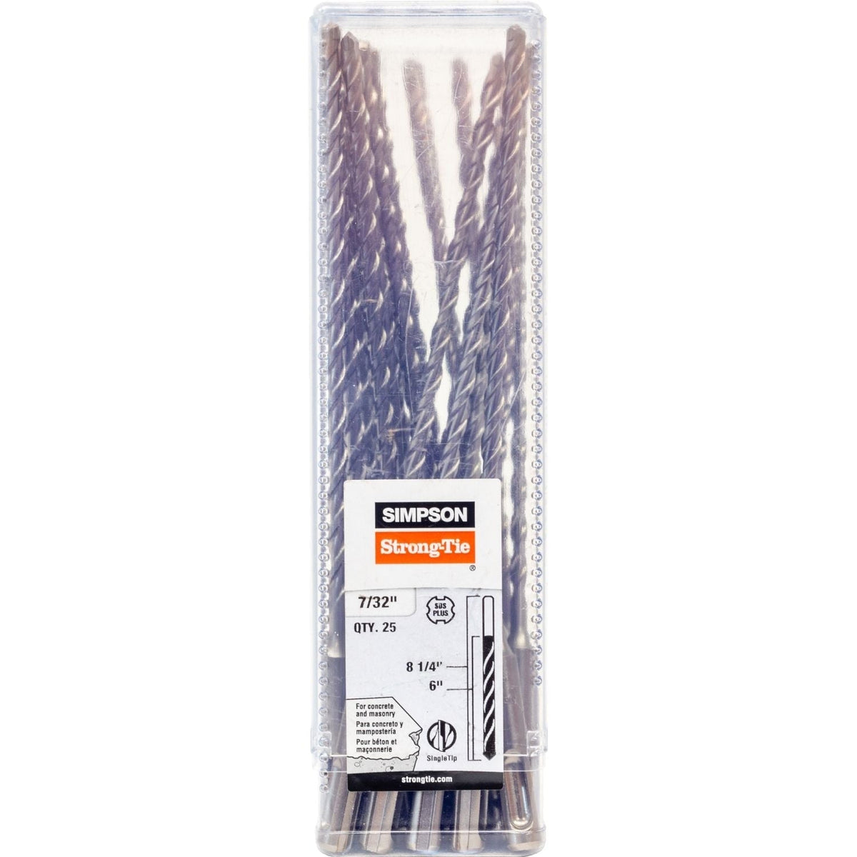 Simpson Strong-Tie MDPL02108-R25 7/32-in. x 8-1/4-in. SDS-plus Shank Drill Bit, 25-Pack