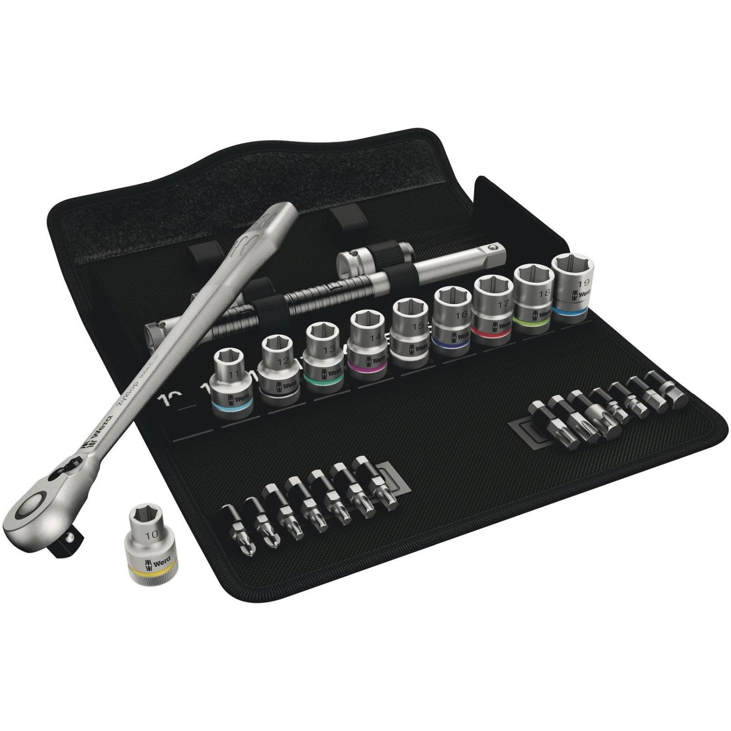 Wera 8100 Sc 8 Zyklop Metal Ratchet Set With Switch Lever, 1/2-in. Drive, Metric, 28-Pieces