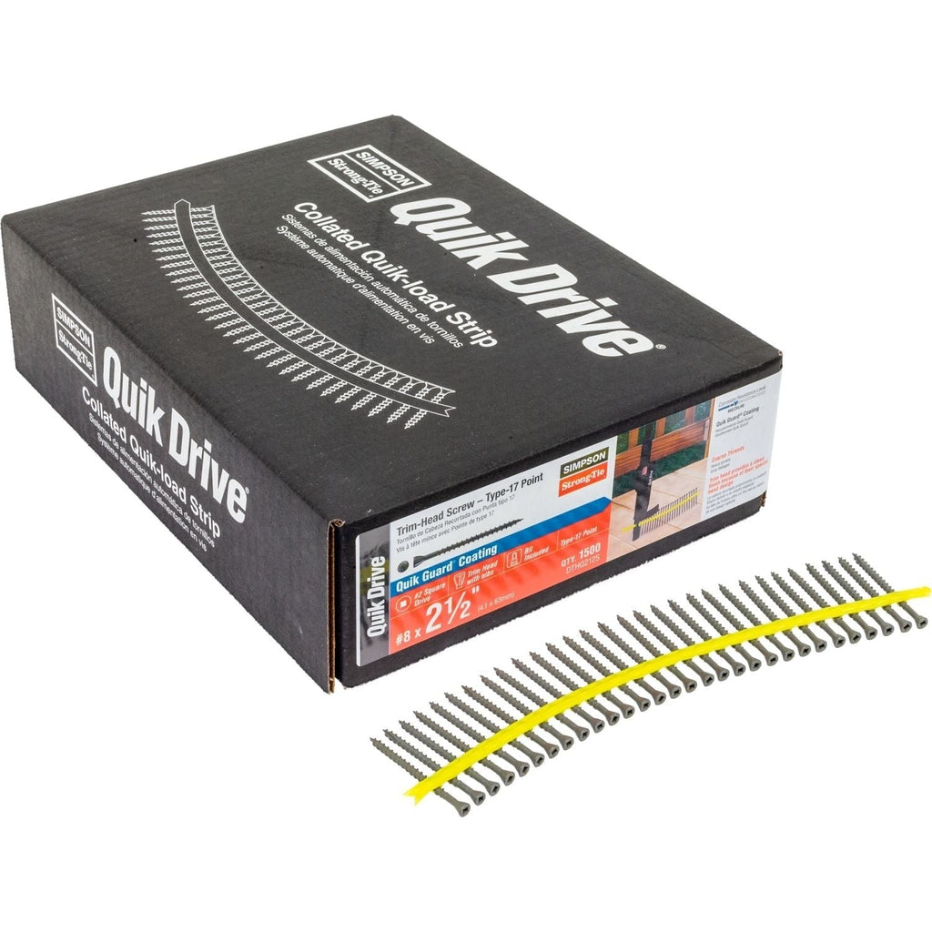 Simpson Strong-Tie DTHQ212S Trim-Head Screw, Type-17 Point, #8 x 2-1/2-in. #2U Square Drive, Quik Guard, 1500-Pack