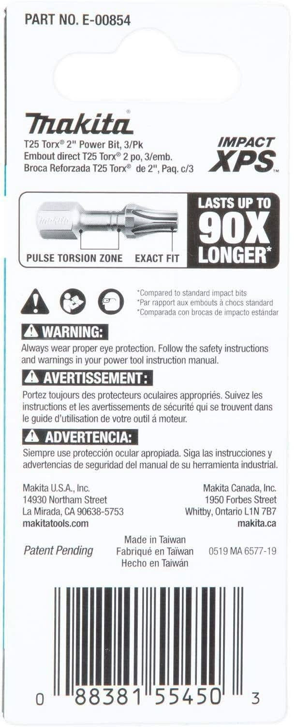 Makita E-00854 Impact XPS T25 Torx 2" Power Bit, 3/pk