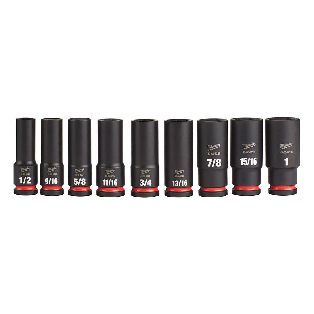 Milwaukee 49-66-7022 9-Piece SHOCKWAVE 1/2-Inch Drive SAE Deep 6-Point Impact Duty Socket Set