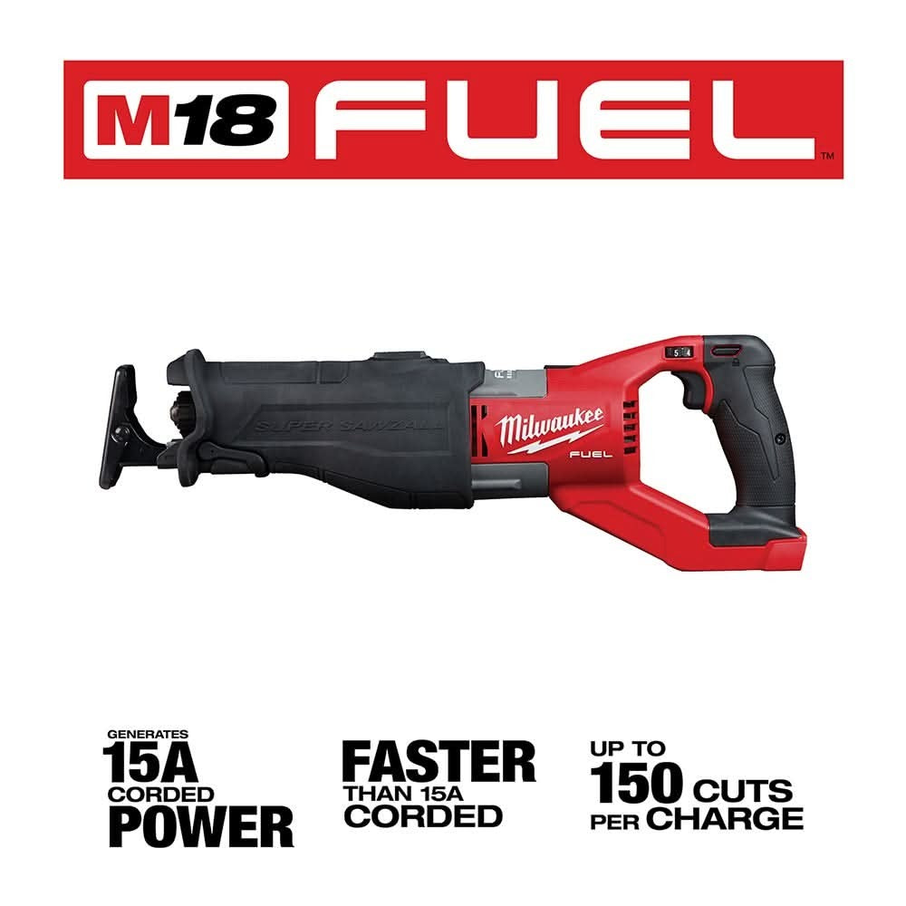 Milwaukee 2722-20 M18 Fuel Super Sawzall Reciprocating Saw 5.0Ah Kit w/ 15-Pc SAWZALL Blade PACKOUT Kit