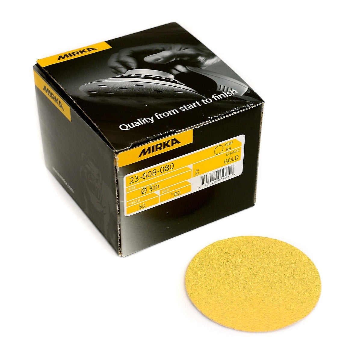Mirka Gold 3-in. 600 Grit Hook and Loop Sanding Discs, 50-Pack (23-608-600)