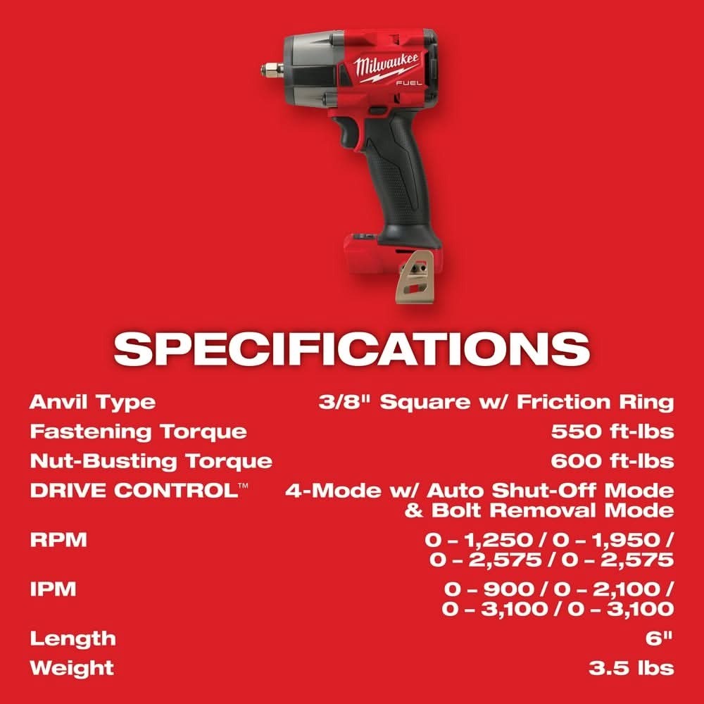 Milwaukee 2960-20 M18 FUEL 3/8-Inch Mid-Torque Impact Wrench with Friction Ring, Tool Only