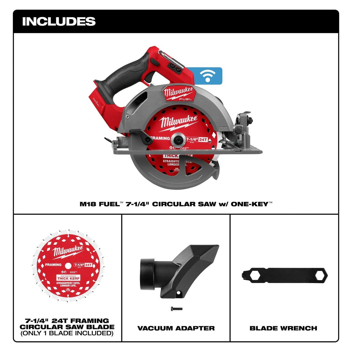 Milwaukee 2835-20 M18 FUEL 7-1/4-in. Circular Saw w/ ONE-KEY, Tool Only