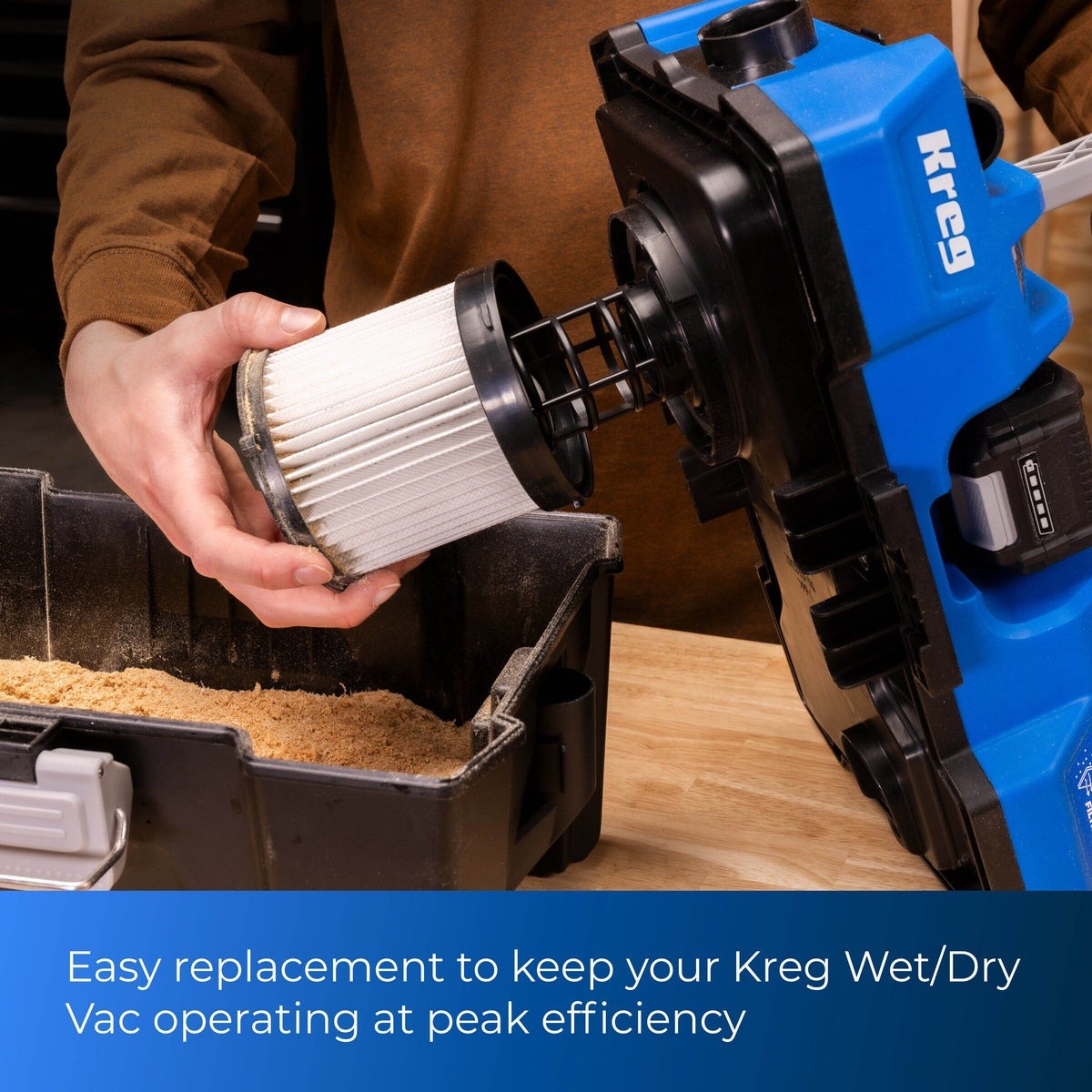 Kreg Tool 20V Ionic Drive Wet/Dry Vac HEPA Replacement Filter for Dust Management (WDFILTER4)