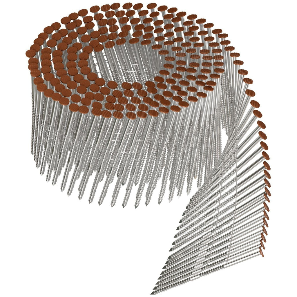Simpson Strong-Tie S13A250CCS 15° Wire Coil, Painted Full Round Head, Ring-Shank Nail, 2-1/2-in. x .092-in. Type 304, Sienna, 3600-Pack