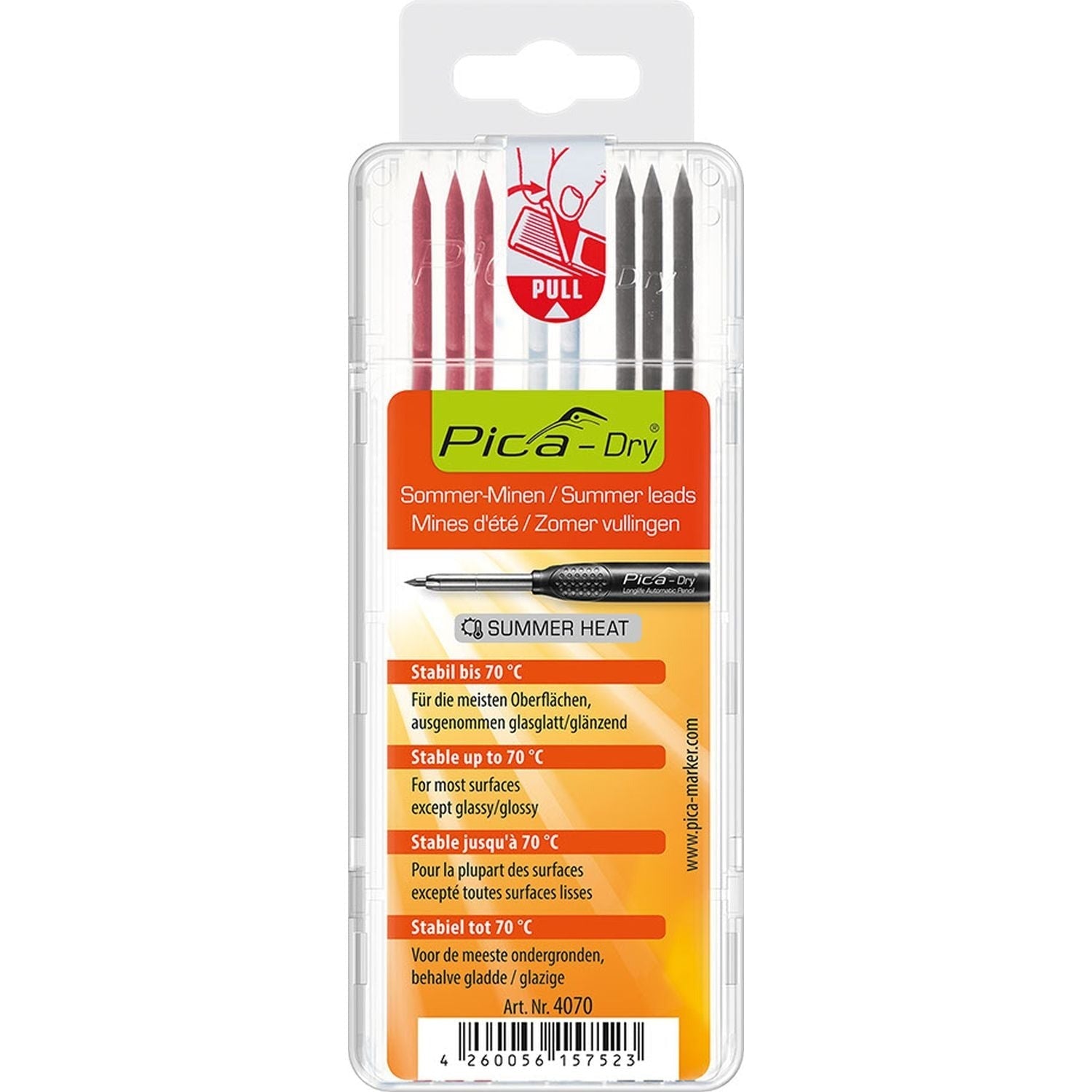 Pica 4070/SB Graphite, Red and White Graphite Refills, 8-Pack