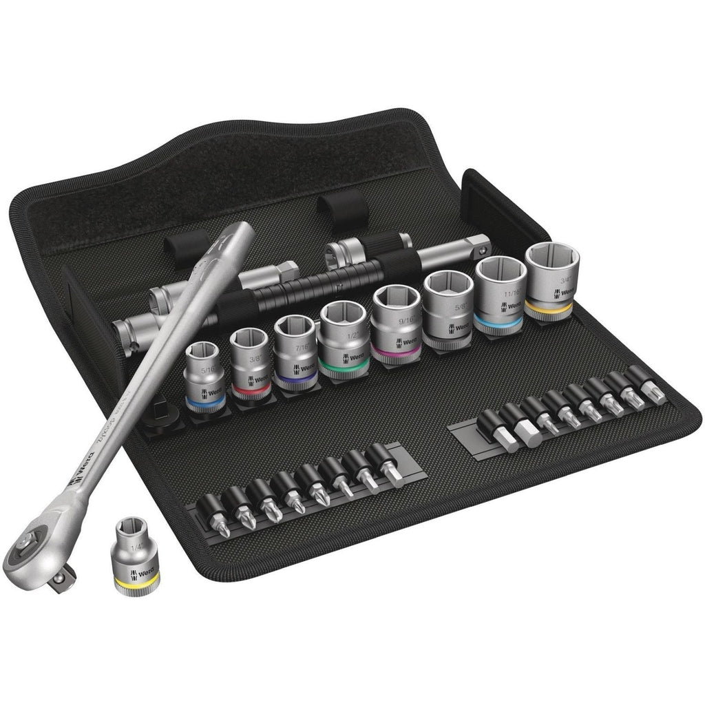 Wera 8100 SB 10 Zyklop Metal Ratchet Set With Push-Through Square, 3/8-in. Drive, Imperial, 29-Pieces