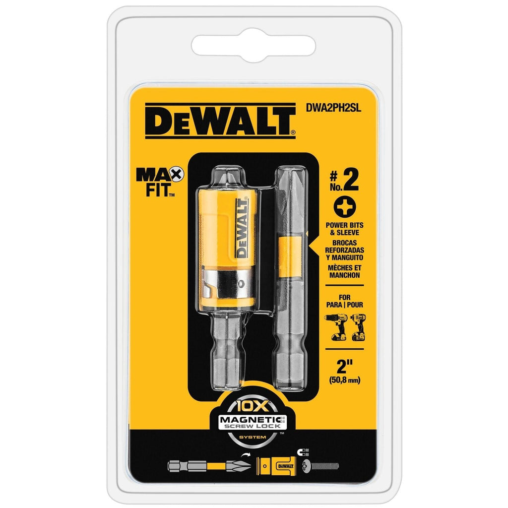 DeWALT DWA2PH2SL MAX FIT 2" PH2 Phillips Driver Bit 2-Pack + Sleeve