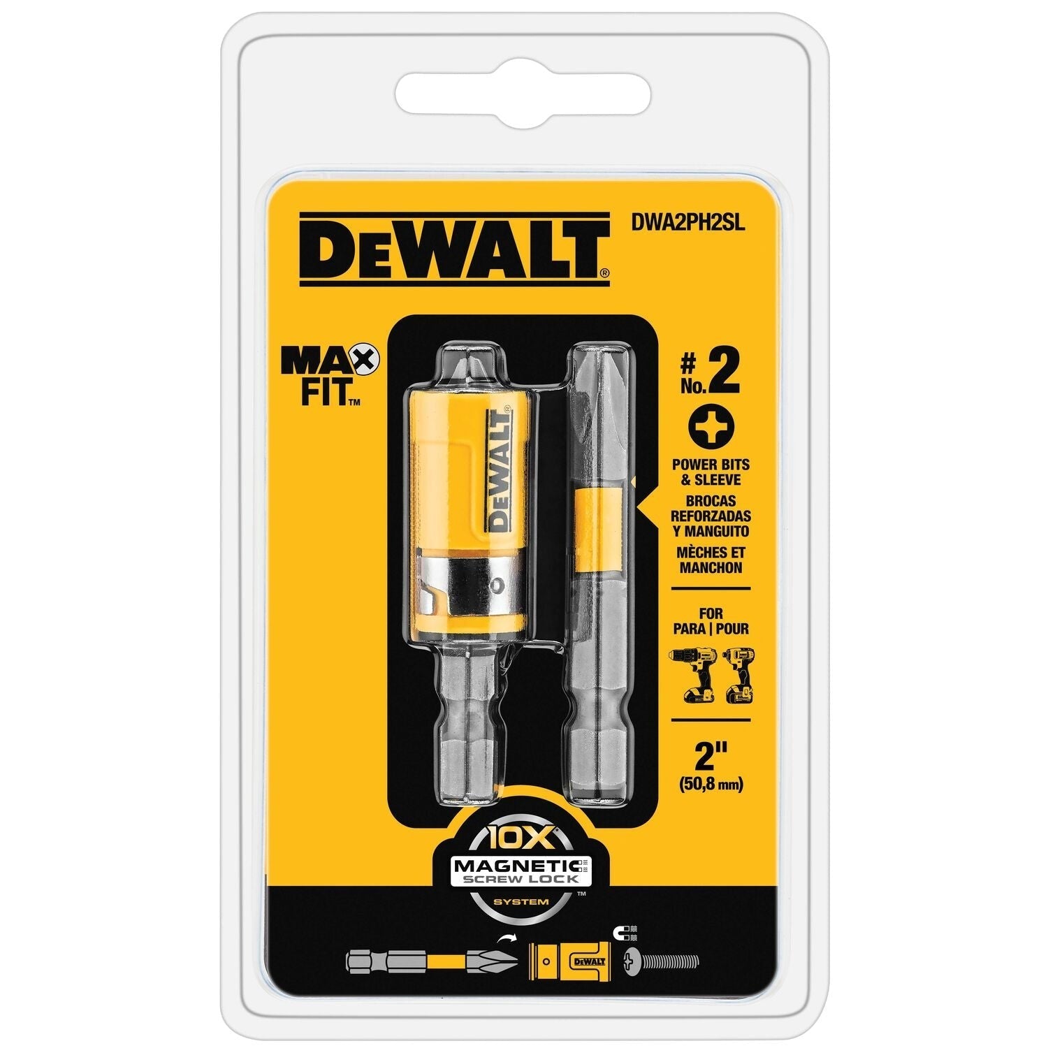 DeWALT DWA2PH2SL MAX FIT 2" PH2 Phillips Driver Bit 2-Pack + Sleeve