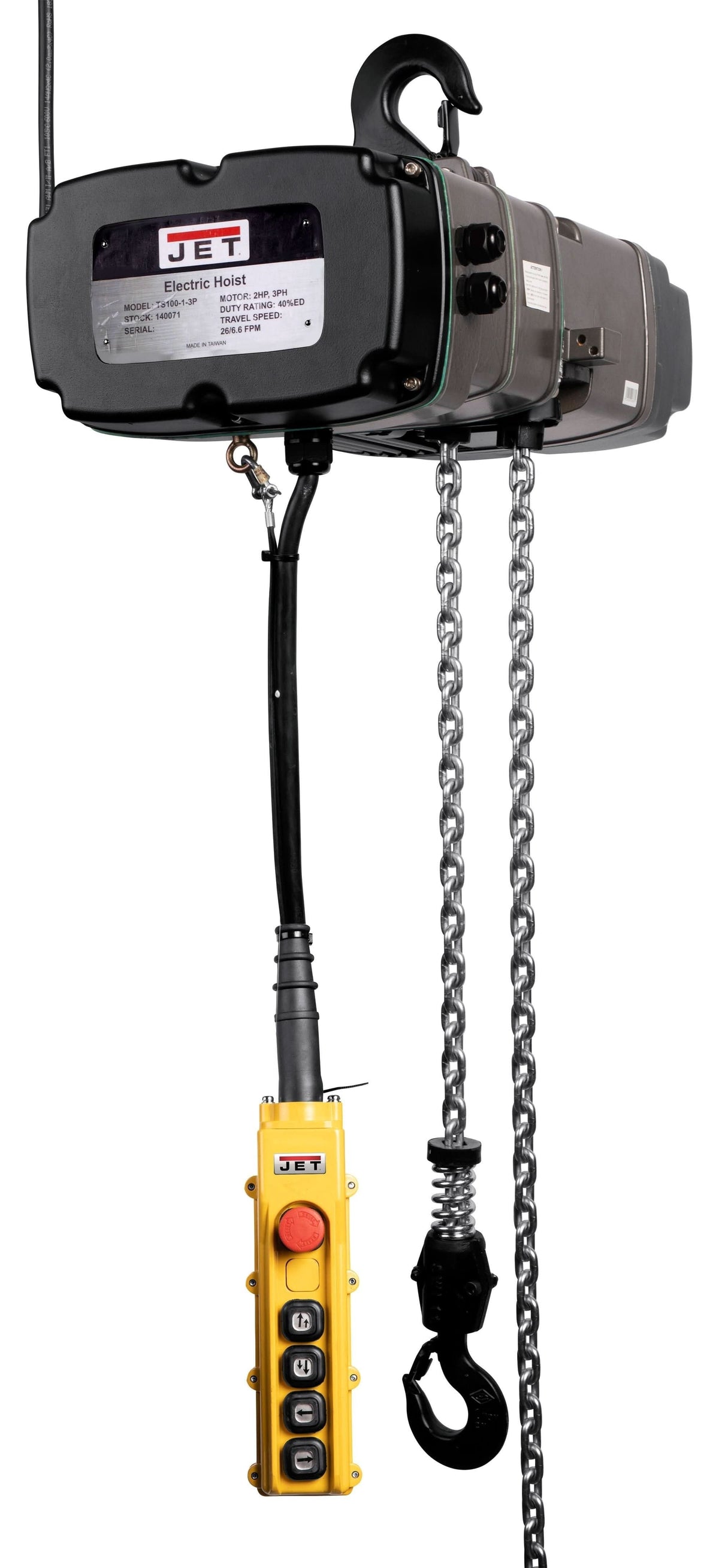 JET 140094 TS200-230-015, 2-Ton Two Speed Electric Chain Hoist 3-Phase 15-FootLlift