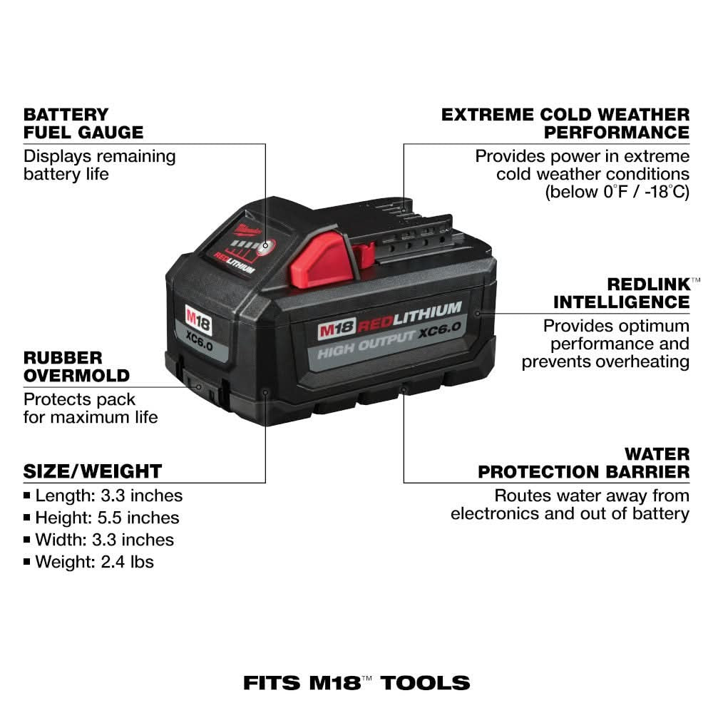 Milwaukee M18 REDLITHIUM HIGH OUTPUT XC 6.0Ah Battery Pack (PROMO)