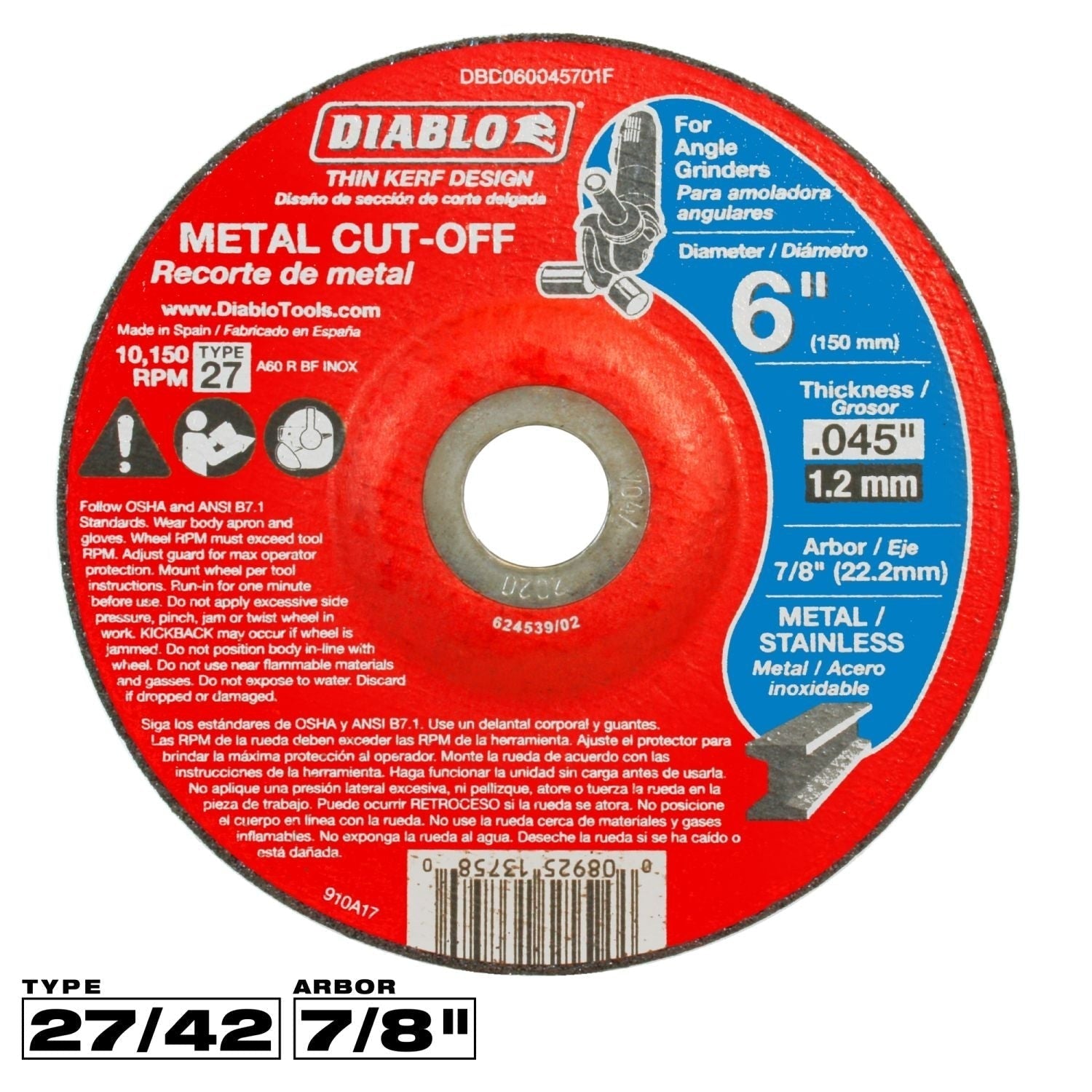 Diablo DBD060045701F 6-in. Type 27 Metal Cut-Off Disc