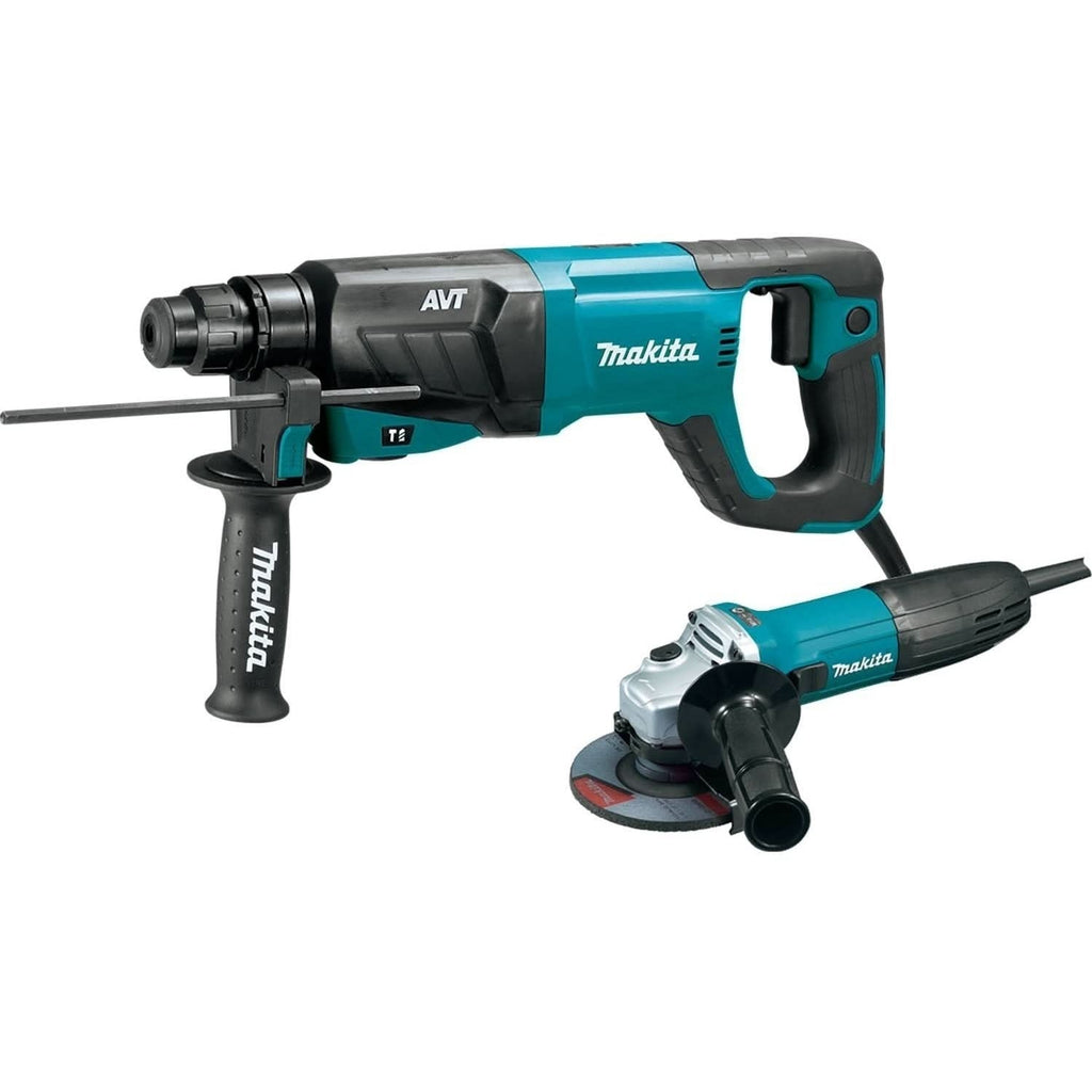 Makita HR2641X1 Corded 1" SDS-PLUS AVT Rotary Hammer (D-handle) and 4-1/2" Angle Grinder