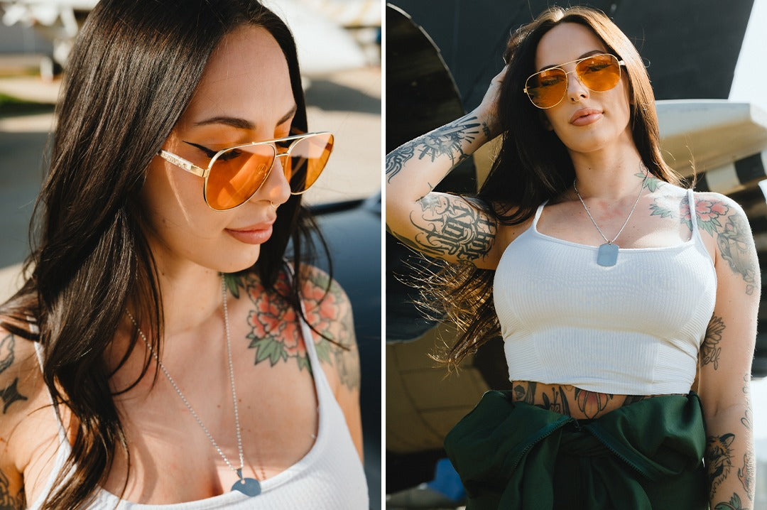 Heat Wave Incline Polished Gold Frame Amber Lens Sunglasses