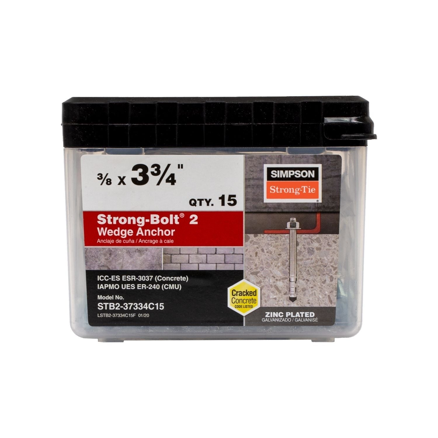 Simpson Strong-Tie STB2-37334C15 Strong-Bolt 2, 3/8-in. x 3-3/4-in. Wedge Anchor, 15-Pack