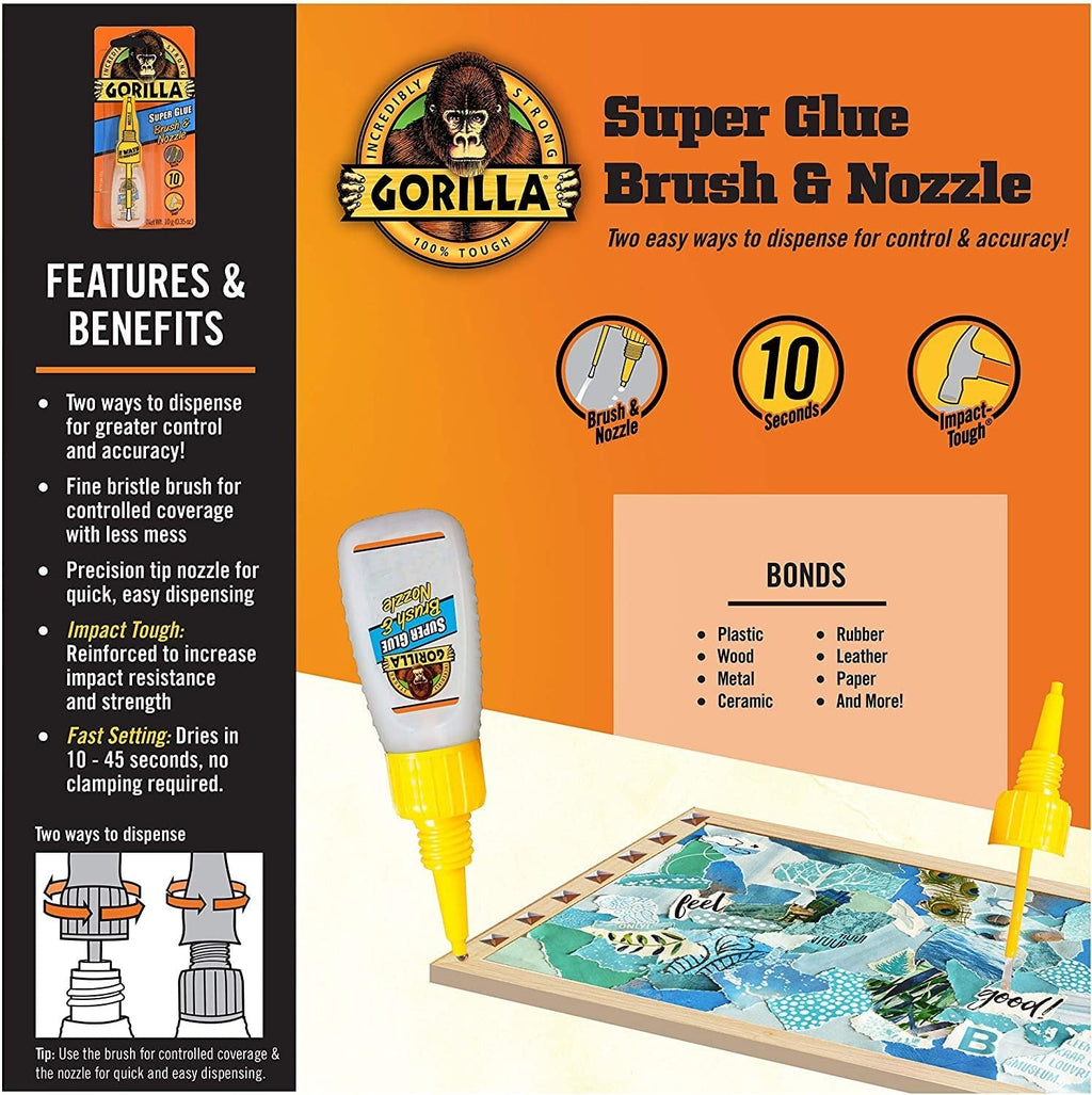 Gorilla Glue Brush & Nozzle Super Glue, 10g (7500102)