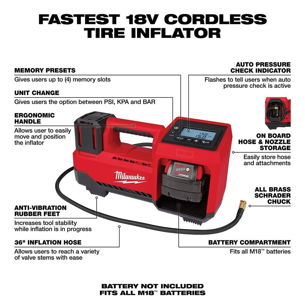 Milwaukee 2848-20 M18 Compact Tire Inflator 5.0Ah Kit