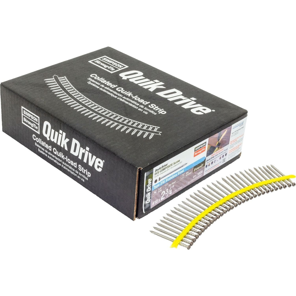 Simpson Strong-Tie DCU234S316BR01 Deck-Drive DCU COMPOSITE Screw (Collated), #10 x 2-3/4-in. Type 316, Brown 01, 1000-Pack