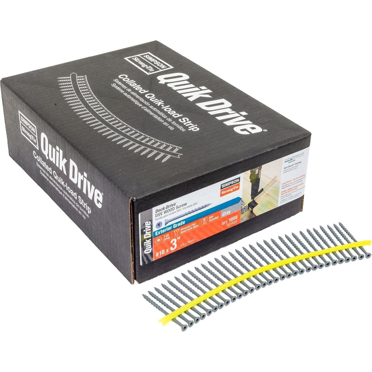 Simpson Strong-Tie DSVG3S Deck-Drive DSV WOOD Screw (Collated), #10 x 3-in. T25 6-Lobe, Gray, 1000-Pack