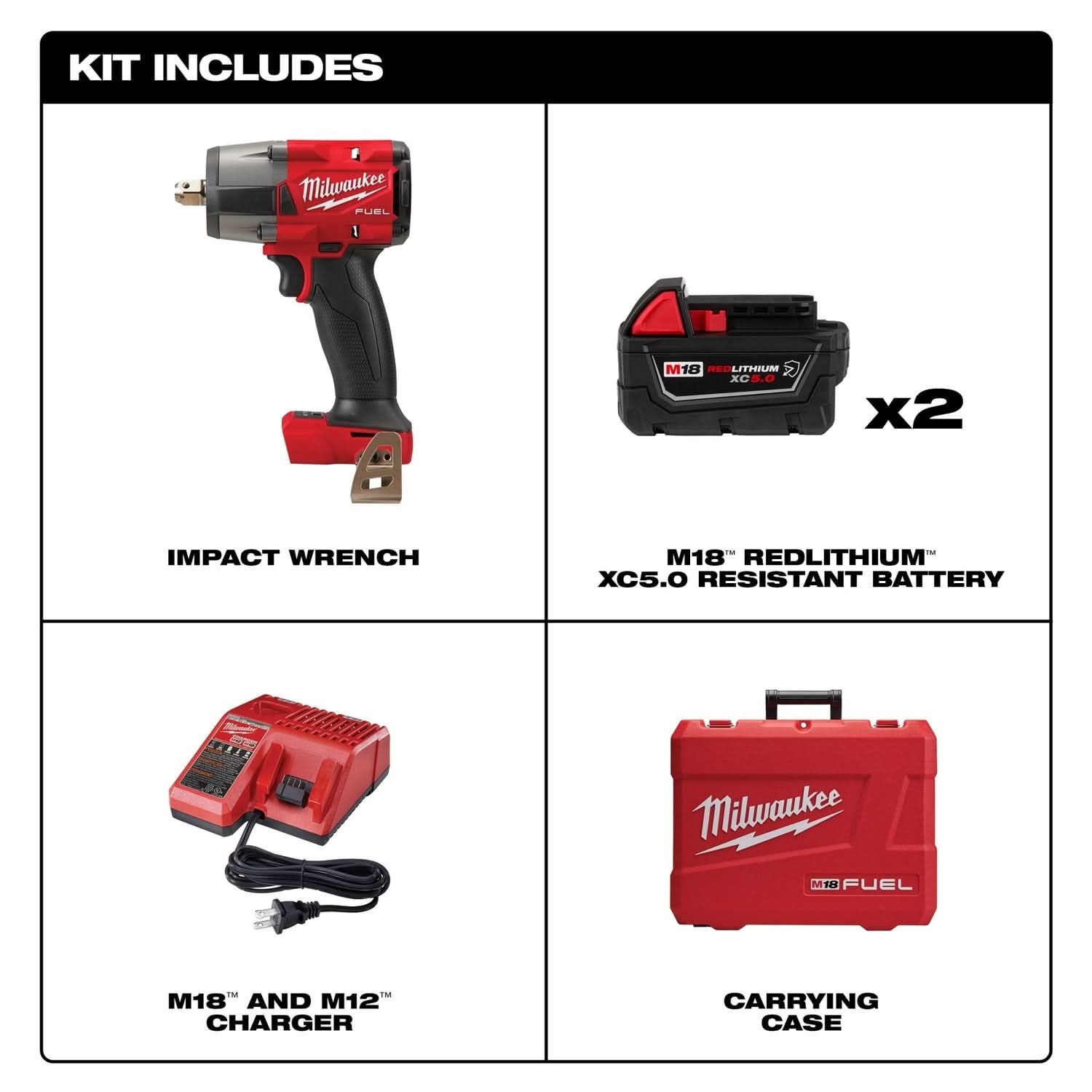 Milwaukee 2962P-22R M18 FUEL 1/2 Mid-Torque Impact Wrench w/ Pin Detent Kit