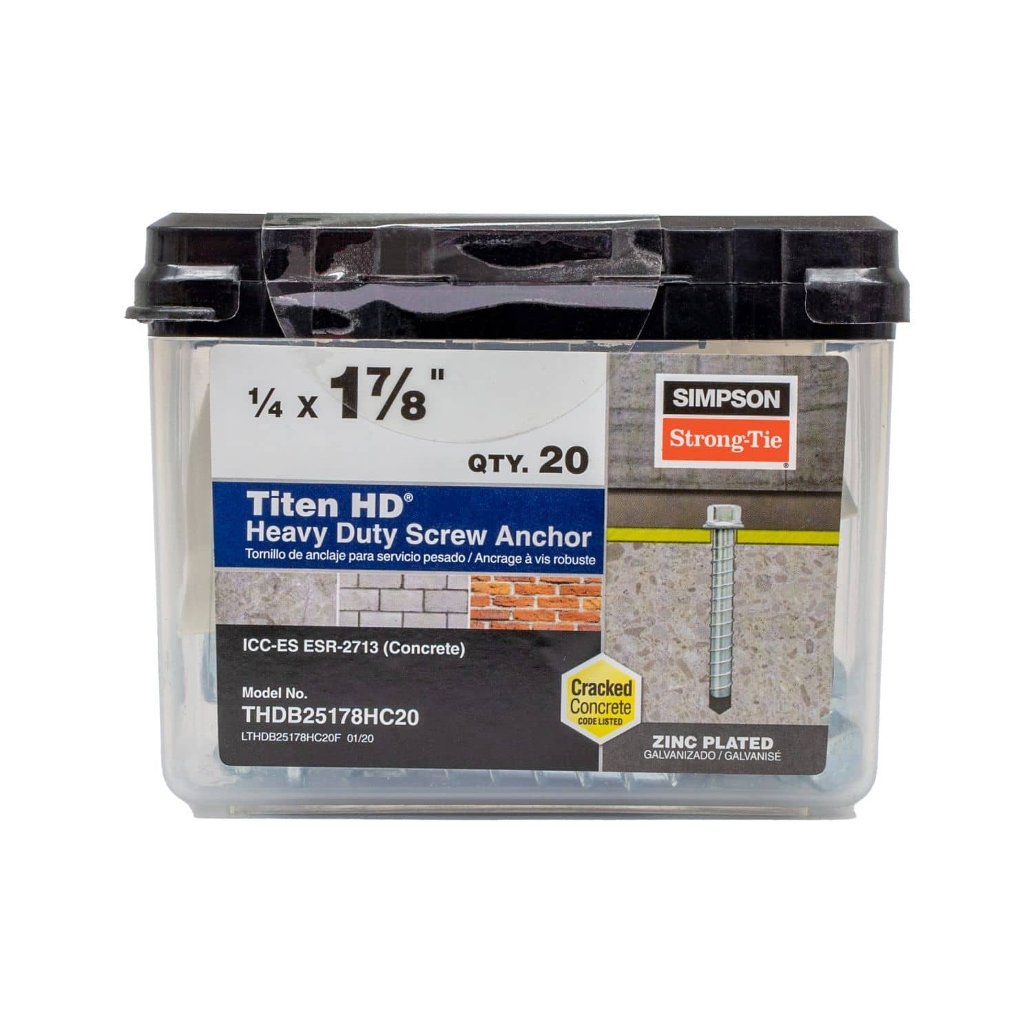 Simpson Strong-Tie THDB25178HC20 Titen HD 1/4-in. x 1-7/8-in. Heavy-Duty Screw Anchor, 20-Pack