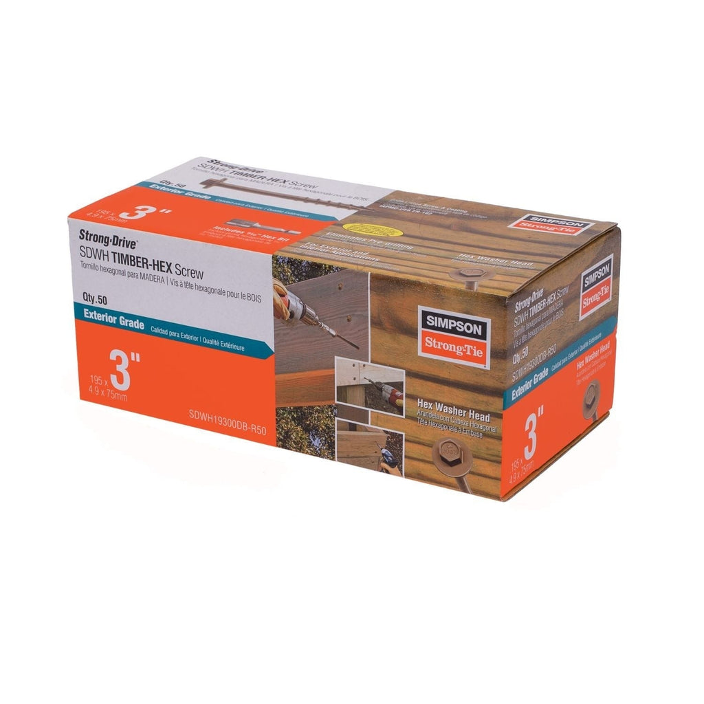 Simpson Strong-Tie SDWH19300DB-R50 Strong-Drive SDWH TIMBER-HEX Screw, 0.195-in. x 3-in. 5/16 Hex, DB Coating, 50-Pack