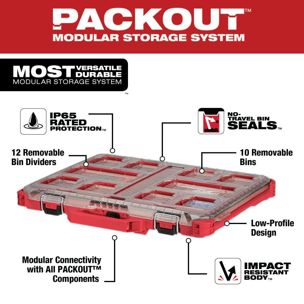 Milwaukee 48-22-8444 PACKOUT 4-Drawer Tool Box + 48-22-8431 PACKOUT Low-Profile Organizer