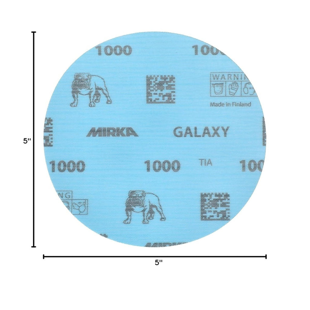 Mirka Galaxy 5-in. 1000 Grit Hook and Loop Sanding Discs, 50-Pack, No-Hole for Random Orbital Sanders (FY-612-1000)