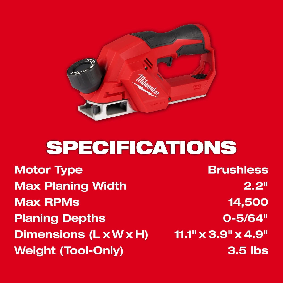 Milwaukee M12 Brushless 2-inch Planer with 4.0Ah Extended Capacity Battery