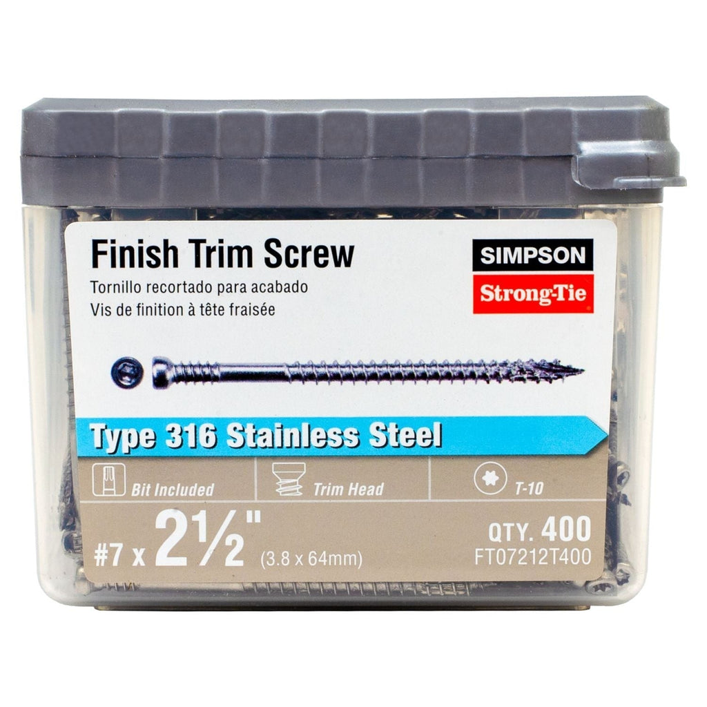 Simpson Strong-Tie FT07212T400 Finish Trim Screw, #7 x 2-1/2-in. T10, Trim-Head, Type 316, 400-Pack