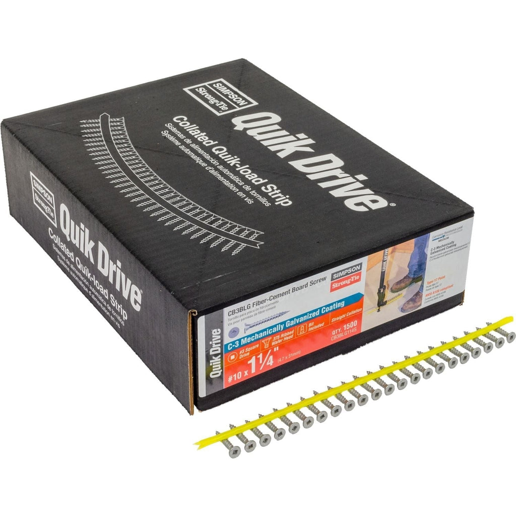 Simpson Strong-Tie CB3BLG114S CB3BLG Fiber-Cement Board Screw (Collated), #10 x 1-1/4-in. #3 SQU, 1500-Pack
