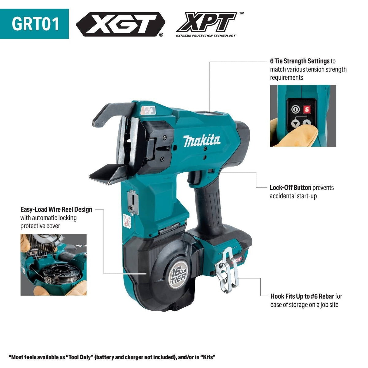 Makita GRT01D 40V max XGT Brushless 16-Gauge Rebar Tying Tool 2.5Ah MAKTRAK Starter Kit