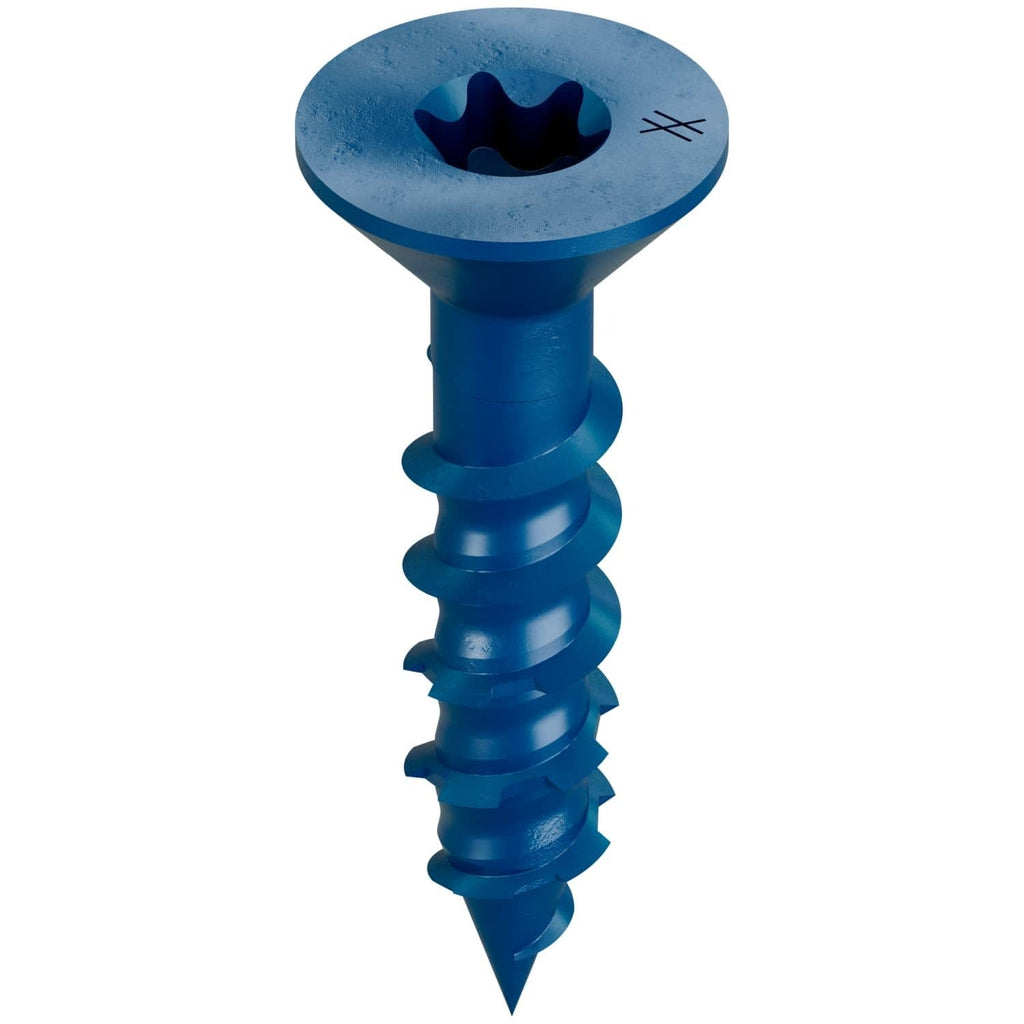 Simpson Strong-Tie TNT25114TF Titen Turbo, 1/4-in. x 1-1/4-in. 6-Lobe Flat-Head Concrete and Masonry Screw, Blue, 100-Pack