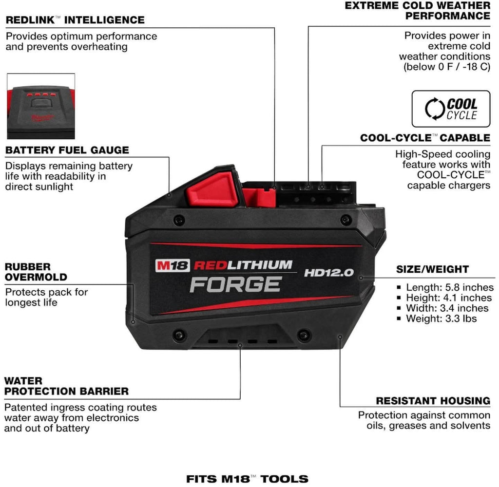 Milwaukee 48-11-1814 M18 REDLITHIUM FORGE HD12.0 Battery, 10-Pack