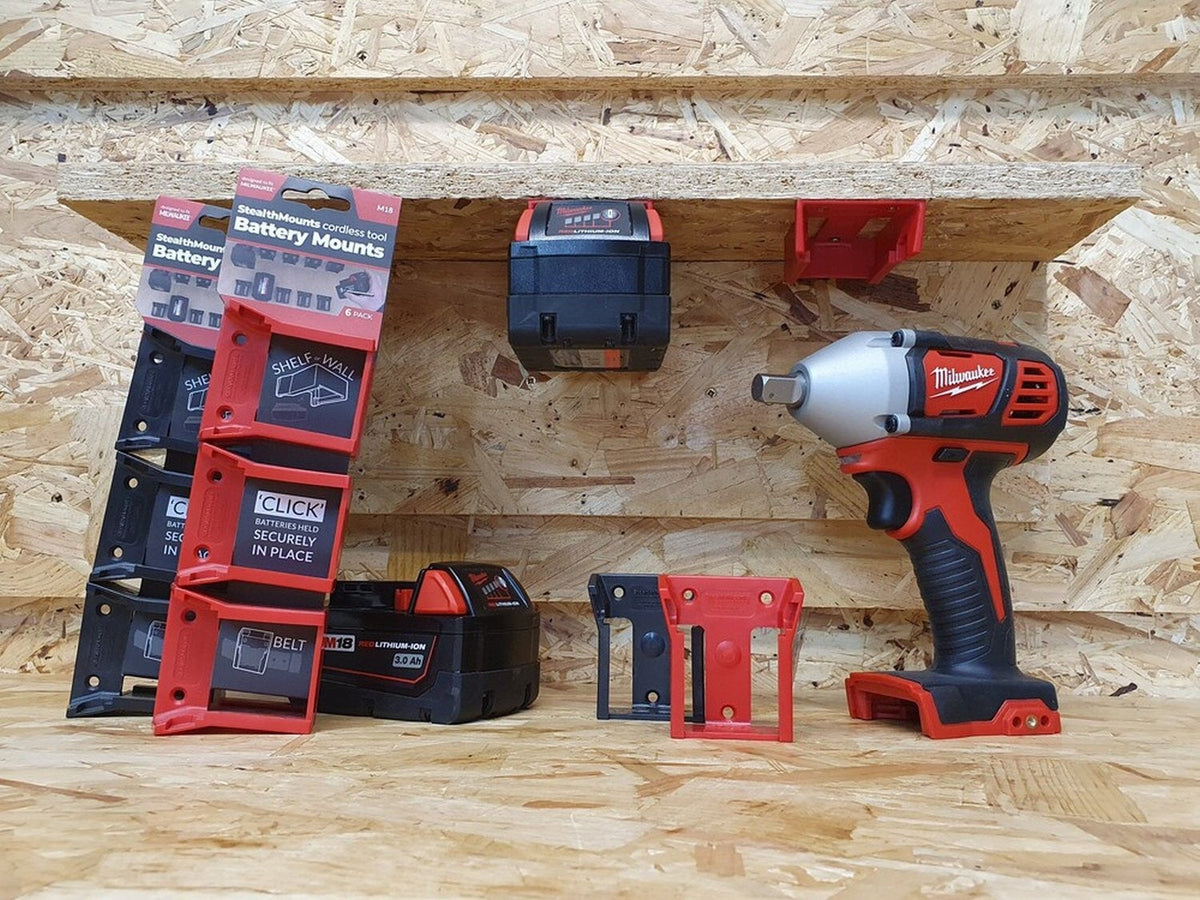 StealthMounts Battery Mounts for Milwaukee M18, 6-Pack