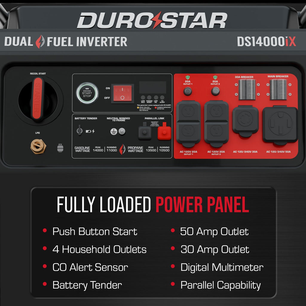 DuroStar DS14000iX 14,000 Watt Dual Fuel Open Frame Digital Inverter Generator