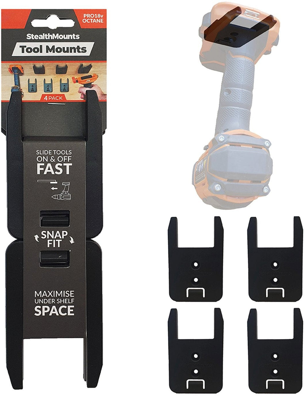 StealthMounts Tool Mounts for AEG & Ridgid Black, 4-Pack