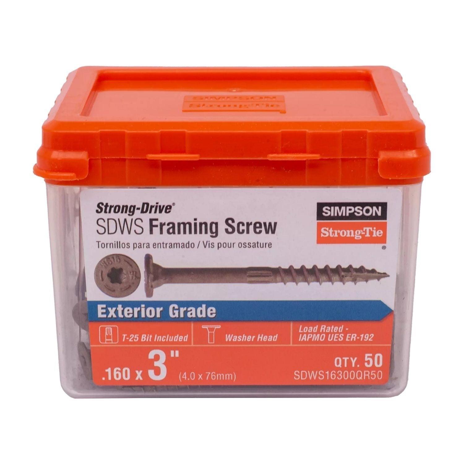 Simpson Strong-Tie SDWS16300QR50 Strong-Drive SDWS FRAMING Screw, 0.160-in. x 3-in. T25, Quik Guard, Tan, 50-Pack