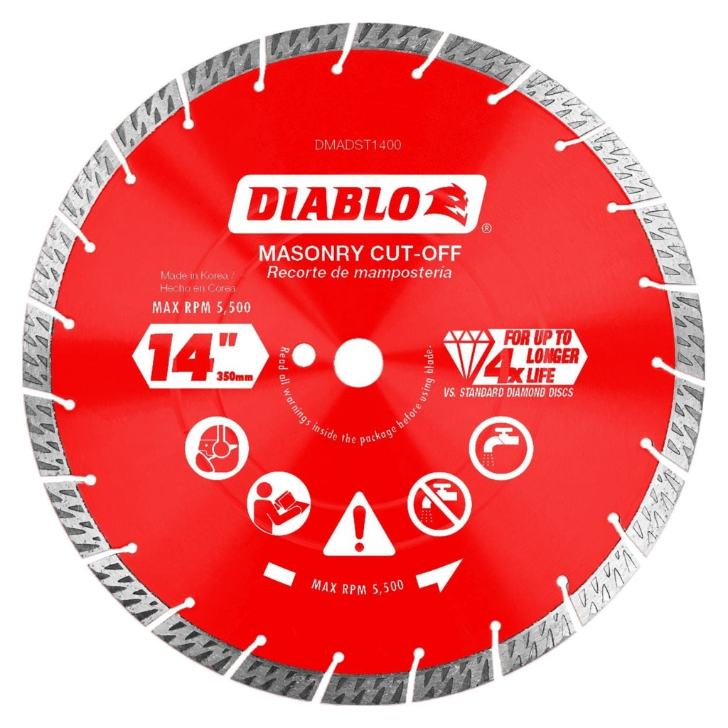 Diablo DMADST1400 14 in. Diamond Segmented Turbo Cut-Off Discs for Masonry