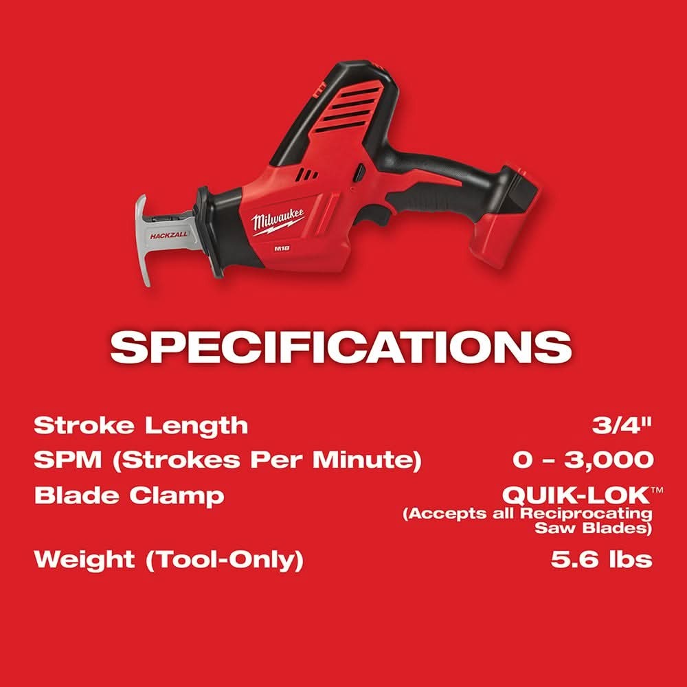 Milwaukee 2625-20 M18 Hackzall One Handed Reciprocating Sawzall w/ 5.0AH Battery