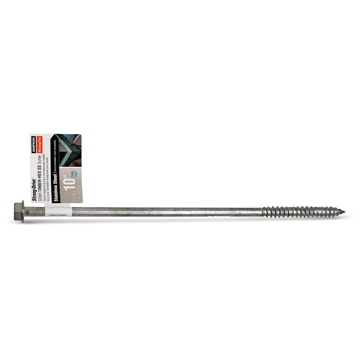 Simpson Strong-Tie SDWH271000SS-RP1 Strong-Drive SDWH TIMBER-HEX SS Screw, 0.275-in. x 10-in. 1/2 Hex, Type 316
