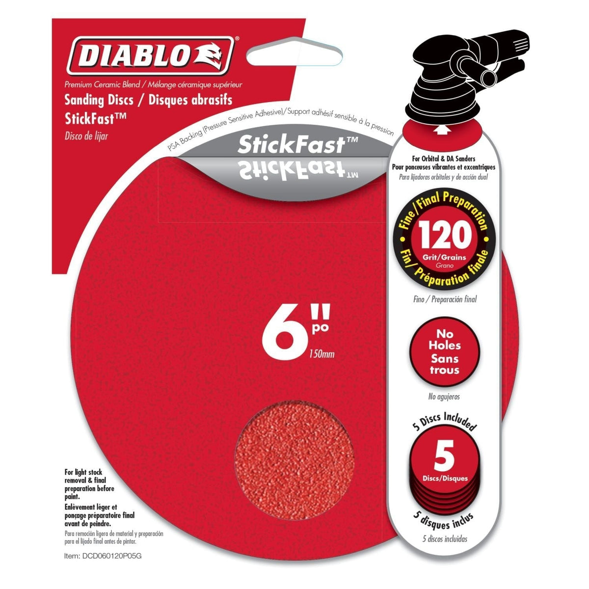 Diablo DCD060120P05G 6 Inch ROS Disc StickFast 120 Grit , 5-Pack
