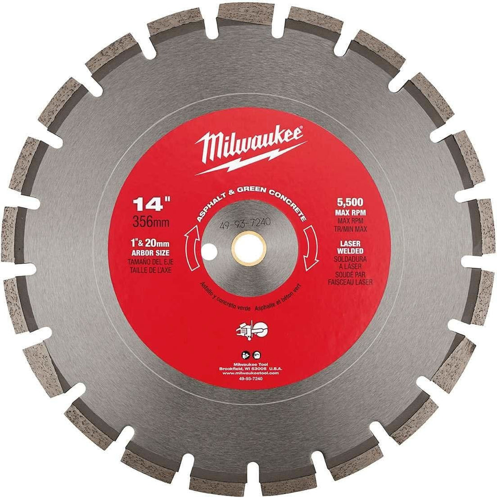 Milwaukee 49-93-7240 14" Asphalt & Green Concrete Segmented Diamond Blade
