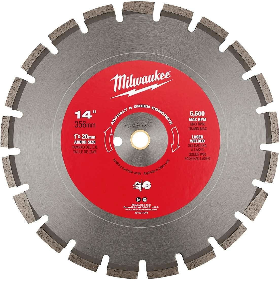 Milwaukee 49-93-7240 14" Asphalt & Green Concrete Segmented Diamond Blade