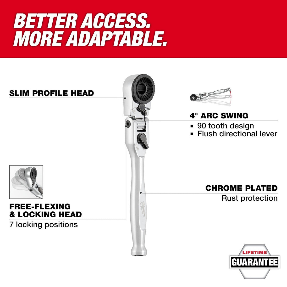 Milwaukee 1/4-in. Hex Drive Mini Flex Head Bit Ratchet (48-22-2951)