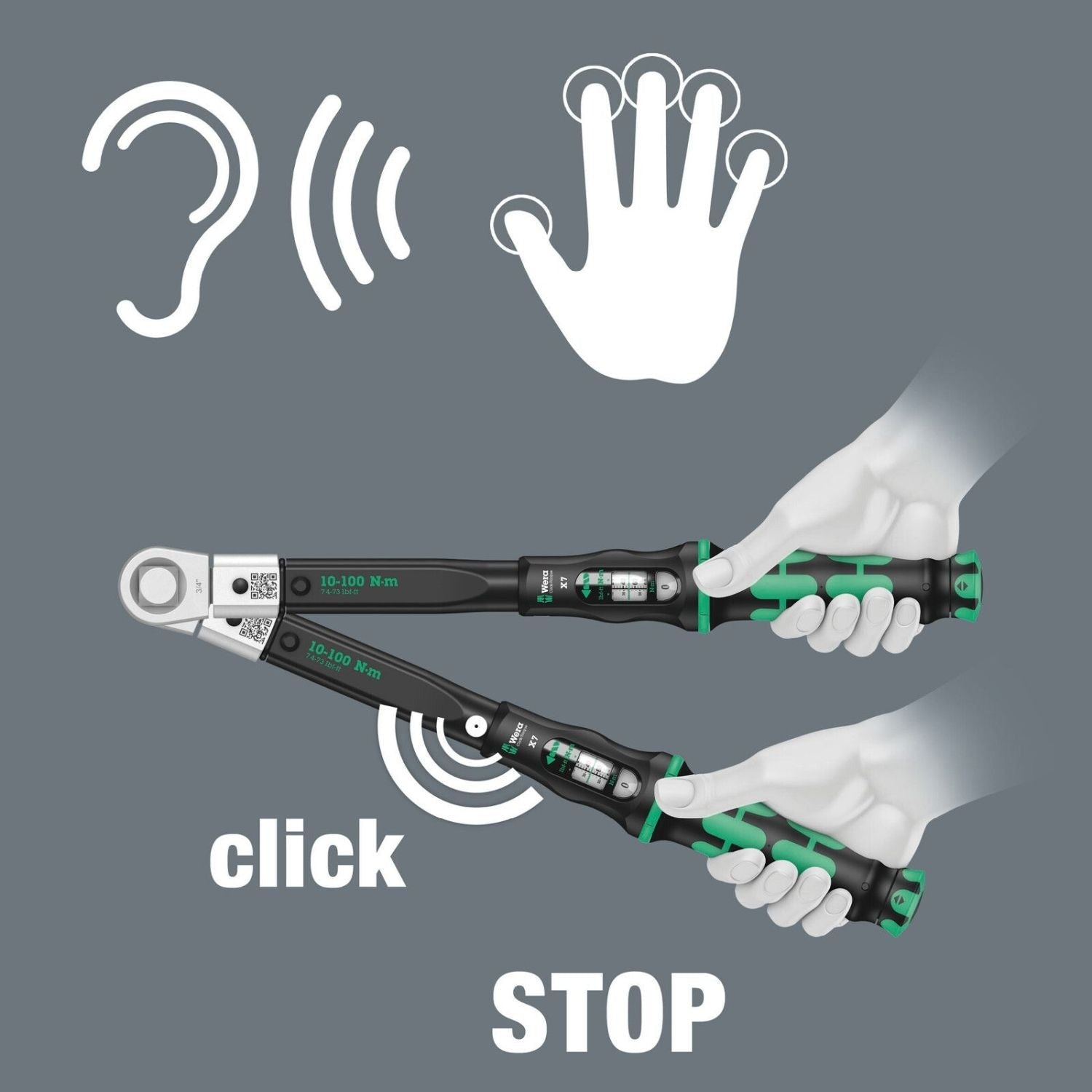 Wera Click-Torquex7 Torque Wrench For Insert Tools, 10-100 Nm, 14X18x10-100 Nm